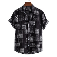 (C138-Black, M) Sommerblomstert herreskjorte med korte ermer