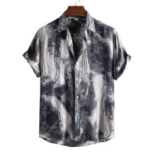 (C141-Grey, XXL) Letnia męska koszula z krótkim rękawem w kwiaty