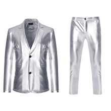 (Silver, XL) Completo da ballo da uomo alla moda con dettagli dorati, composto da due pezzi e pantaloni lunghi, ideale per feste (modello ZT-A11).