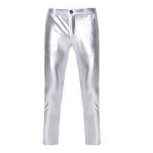 (Silver, L) Men's Vibrant Hot Stamping Casual Dance Pants Elastic Solid Color Dress Pants ZT-K01