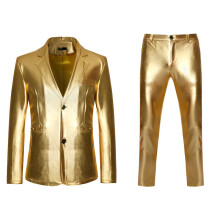 (Gold, M) Trendig guldfolie dansdräkt i två delar för män med långa byxor, festoutfit ZT-A11