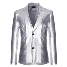 (Silver, L) Men's Gold Hot Stamping Dance Suit Youth Trendy ZT-X60
