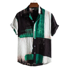 (C135-Green, XXXL) Sommerblomstert herreskjorte med korte ermer