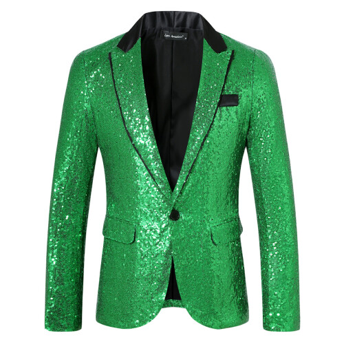 (Silver, S) Men's Sequin Blazer ZT-X61 Shiny Disco Jacket for Fall Winter 2
