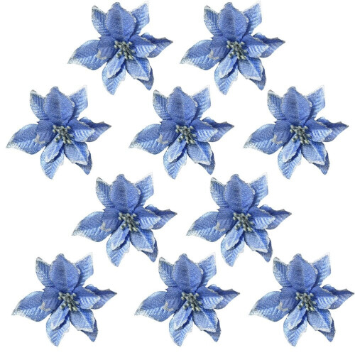 Glitter Artificial Wedding Christmas Flowers Blue 10pcs