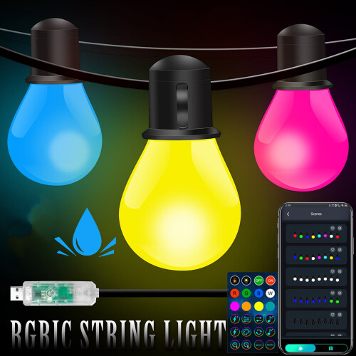 String luminos cu LED-uri de Crăciun pentru exterior, RGB40Lights