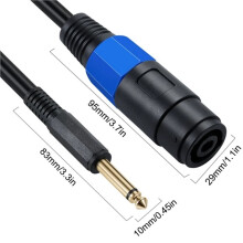 2Stück 1/4 TS-Stecker auf Speakon-Buchse, Lautsprecherkabel, Speakon auf 6,35 mm Mono-Adapter, Lautsprecherstecker-Adapter, 1/4 Zoll auf Twist Lock