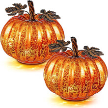 Glazen pompoendecoratie voor Halloween (2 stuks)