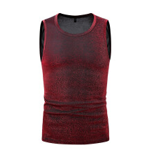 (Wine Red, M) Summer Simple Shiny Men's Hot Stamping Sleeveless Vest ZT-YB02