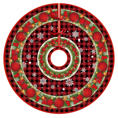 Saia para árvore de Natal xadrez búfalo vermelho e verde, 122 cm (48 polegadas)