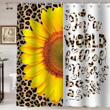 Cortina de chuveiro com estampa de girassol e leopardo marrom, 183 x 183 cm (72 x 72 polegadas)
