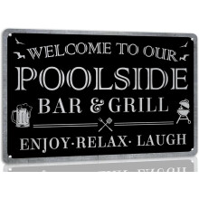 Metalen blikken bord voor bij het zwembad, bar & grill, retro decoratie, 5,5 x 8 inch