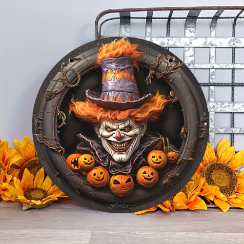 Ξύλινη πινακίδα για το Halloween, τρομακτικό κλόουν, jack o φανάρι