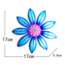 Metalen wanddecoratie met zonnebloemmotief, blauw, 1 stuk