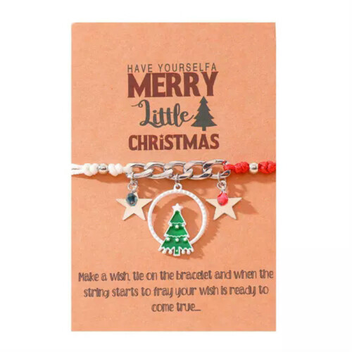 Pulseira artesanal tecida com floco de neve em formato de árvore de Natal (1 peça).