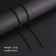 Box Chain ketting voor heren, roestvrij staal, 60 cm, zwart.