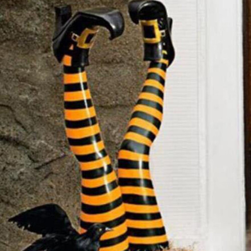 Décoration d'extérieur pour Halloween : jambe de sorcière maléfique (1 pièce)