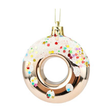 Beige plastic doughnut ornaments set of 4, 2.8 x 3.1 inches