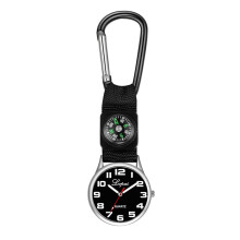 Montre unisexe argentée à clipser sur un sac à dos
