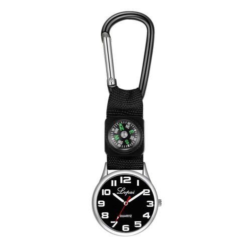 Clip-on backpack fob belt watch silver unisex
