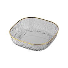 Plateau à fruits martelé à bordure dorée, motif perles PET, 1 pièce