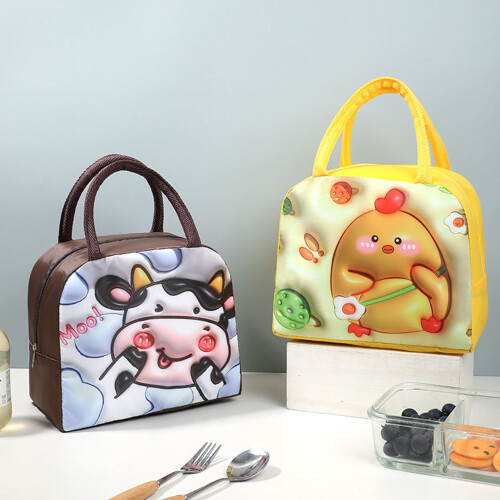 Borsa termica per il pranzo Kawaii, gialla, portatile e resistente alle macchie.