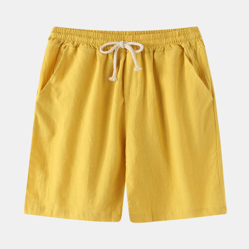 (White, M) Men's Retro Cotton-Linen Casual Shorts Summer Solid Elastic Plus Size Pants 1