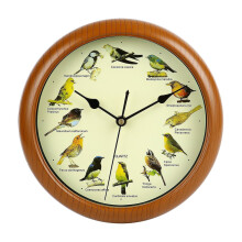 Horloge murale ronde de 25 cm avec chants d'oiseaux et musique
