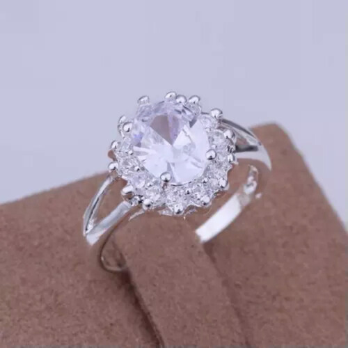 925er Silber Kristall-Ehering für Damen, Größe 8