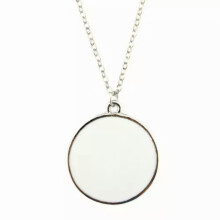 Emaille schijf hanger ketting zilverwit lange ketting