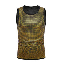 (Golden Yellow, S) Men's Summer Shiny Simple Sleeveless Round Neck Vest T-Shirt ZT-YB05