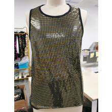 (Gold, M) Men's Summer Shiny Simple Sleeveless Round Neck Vest T-Shirt ZT-YB05