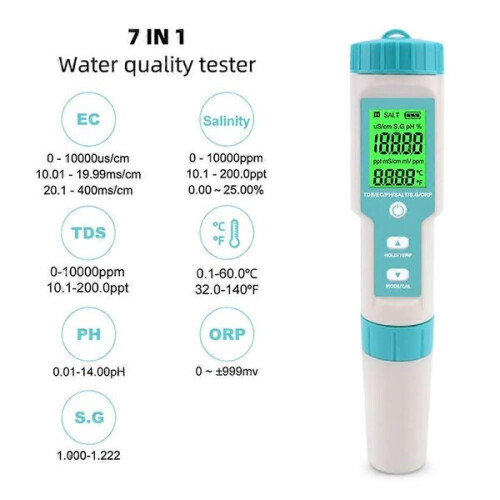 PH meter, 7 in 1 salinity/PH/SG/TDS/EC/ORP/temperature meter 1