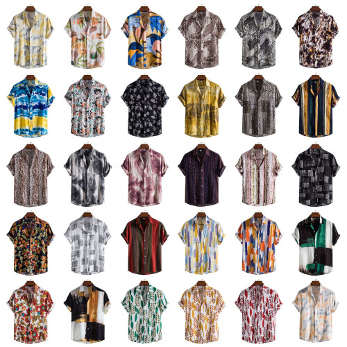 (C143, L) Camicia da uomo a maniche corte con stampa floreale estiva 1