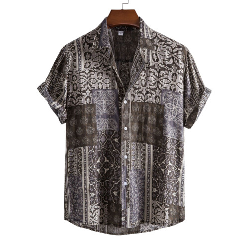 (C143, L) Camicia da uomo a maniche corte con stampa floreale estiva 2