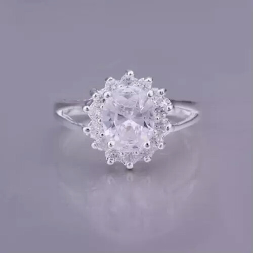 925er Silber Kristall-Ehering für Damen, Größe 8 1