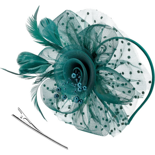 Κορδέλα για τα μαλλιά Fascinator με κορδέλες και φτερά από πλέγμα λουλουδιών
