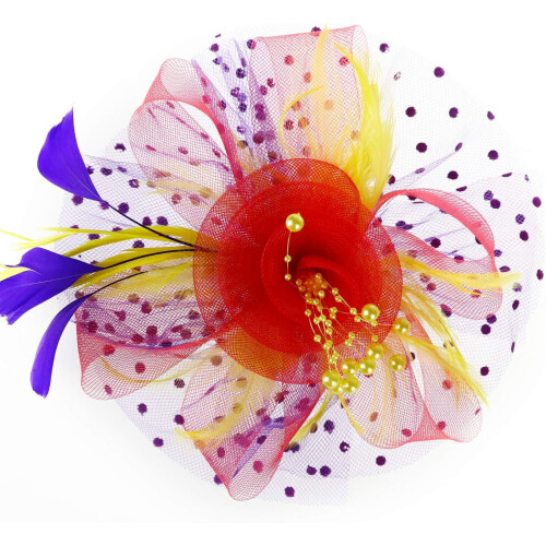 Κορδέλα για τα μαλλιά Fascinator με κορδέλες και φτερά από πλέγμα λουλουδιών 1