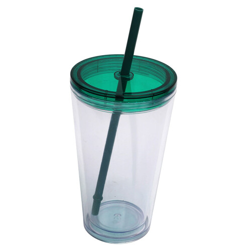 Bicchiere termico in plastica trasparente con coperchio e cannuccia da 473 ml (16 oz)