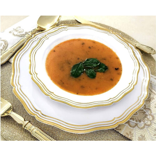 Tigelas de sopa VeZee com borda branca e dourada, 19 cm (7,5 polegadas), pacote com 100 unidades. 1