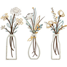 3er-Pack Wandskulpturen aus Metall im Landhausstil mit Blumenmotiven
