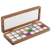 Paleta de Madeira para Aquarela com 24 Compartimentos, Bandeja para Mistura e Tampa, Ideal para Viagens e Desenhos Ao Ar Livre.