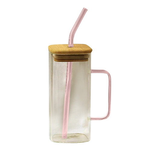 Wiederverwendbares Glasbecher-Set mit Deckel und Strohhalm (473 ml)