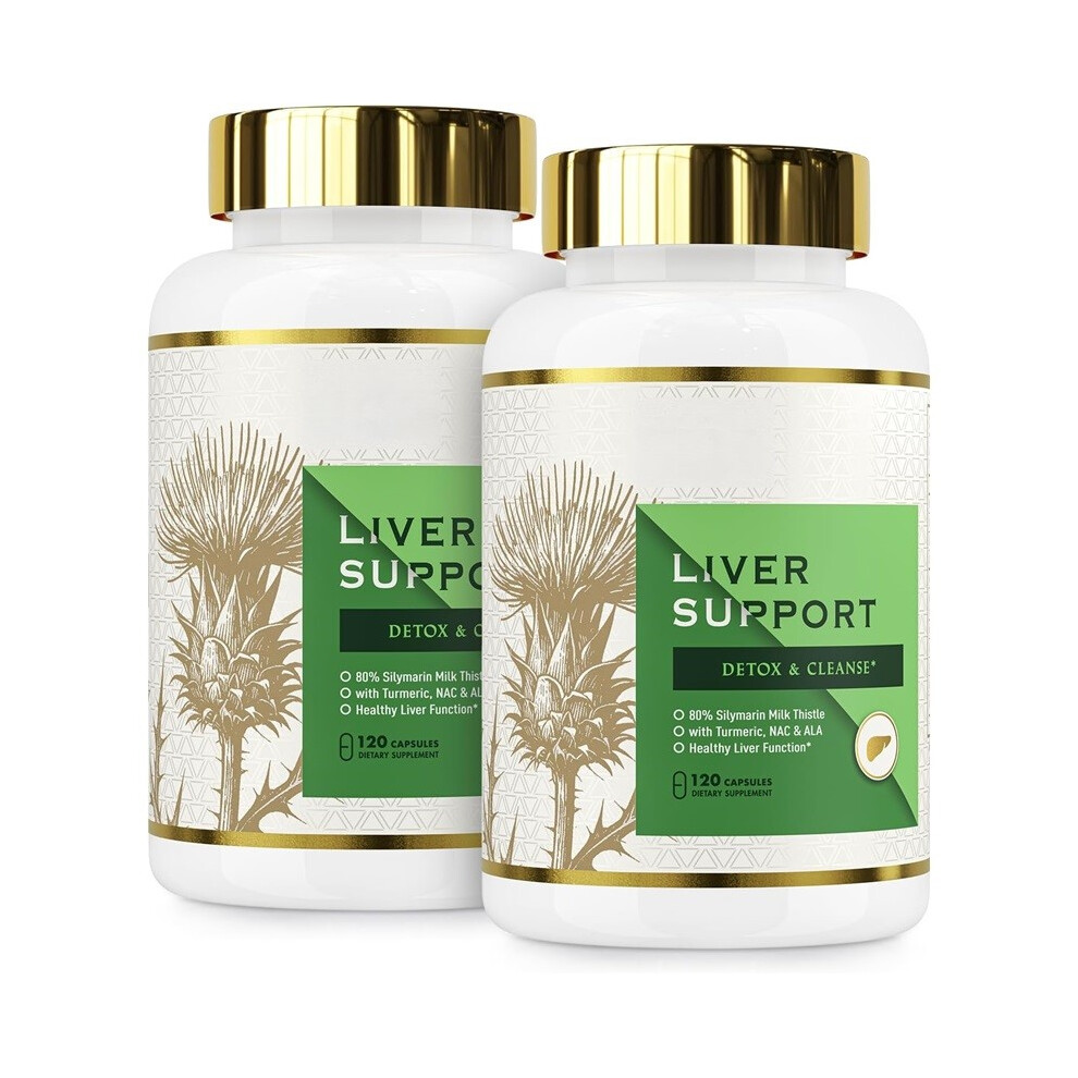 (2pcs) Liver Cleanse Detox & Repair-Milk Thistle Supplement,80% Silymarin,with NAC,Artichoke,Turmeric & Dandelion,120 Capsules