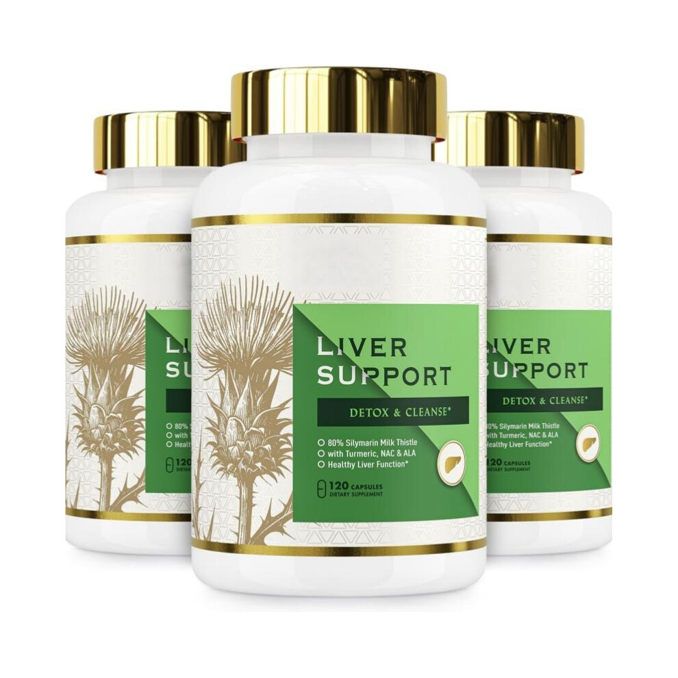 (3pcs) Liver Cleanse Detox & Repair-Milk Thistle Supplement,80% Silymarin,with NAC,Artichoke,Turmeric & Dandelion,120 Capsules