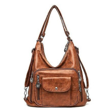 Damen-Rucksack aus weichem Leder, braun, mit einer Schultertasche, PHRL676