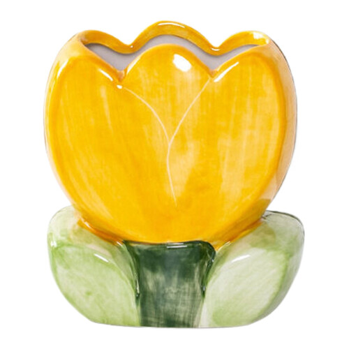 Blomsterformet keramisk pennholder gul 1 stk.