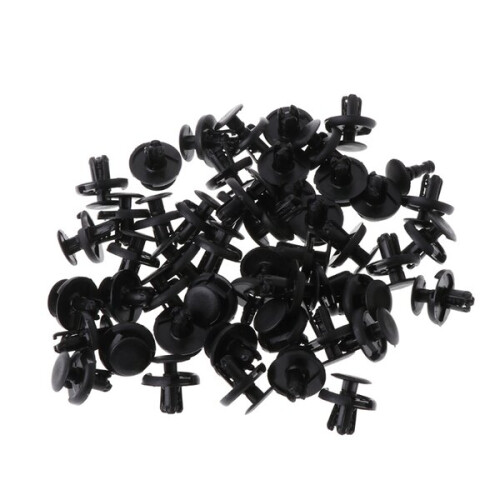 50 rivetti in plastica nera perforata da 7 mm per paraurti e parafango