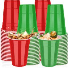 Gobelets en plastique rouges et verts, 473 ml (16 oz), lot de 100, gobelets jetables pour fêtes