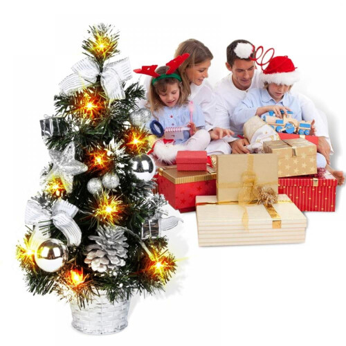 Tabletop Christmas Tree Silver 16 inch with LED Lights